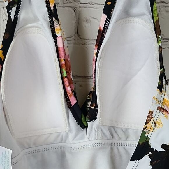 Kona Sol Twist Front Halter One-Piece Swimsuit Floral Print Small Bathing Suit - Picture 7 of 10